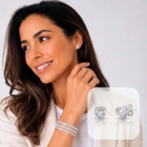 Brinco Top Coração Com Zircônia Cristal e Cravação Inglesa