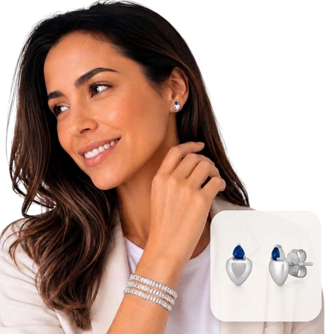 Brinco Blend Collection Gota Espelhada com Zircônia Safira