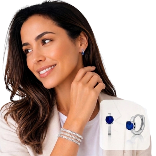 Brinco Blend Collection Click com Zircônia Safira Redonda
