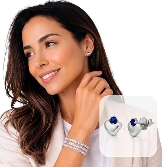 Brinco Blend Collection Top Coração com Zircônia Safira