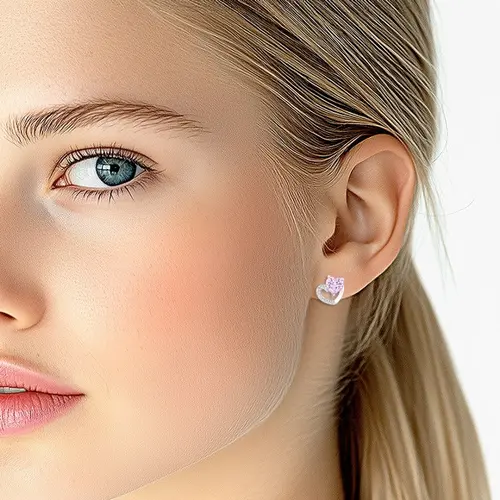 Brinco Blend Collection de Prata 925 Coração De Zircônias Rosa