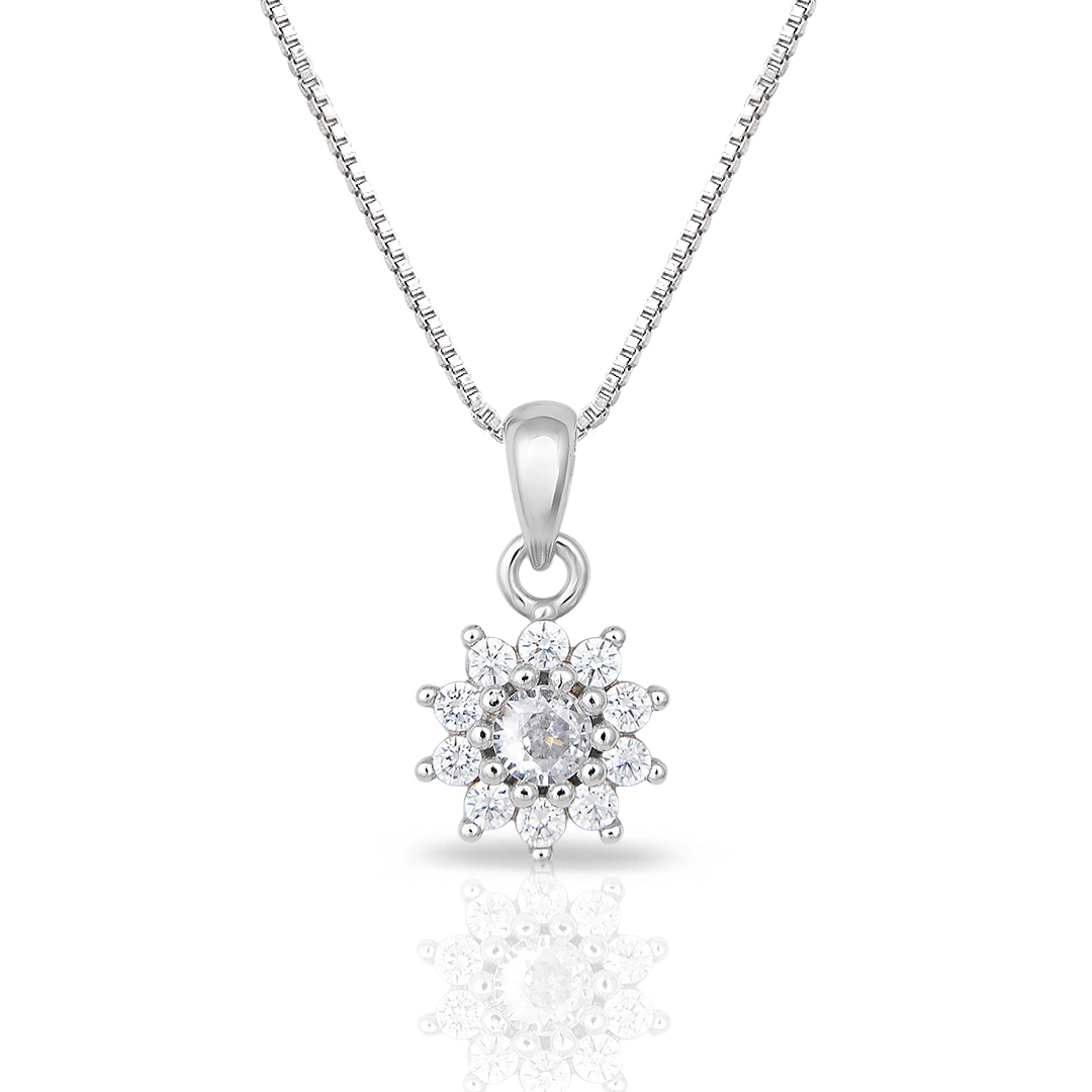 Gargantilha de Prata Flor com Zircônias Cristal
