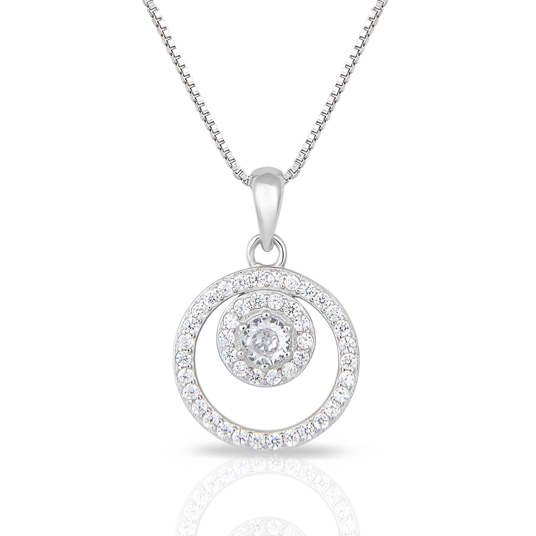 Gargantilha de Prata Redondo Vazado com Zircônias Cristal