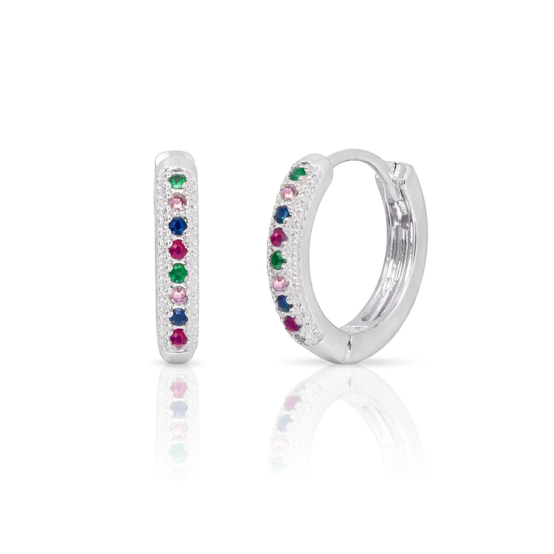 Brinco Argola Click com Zircônias Coloridas