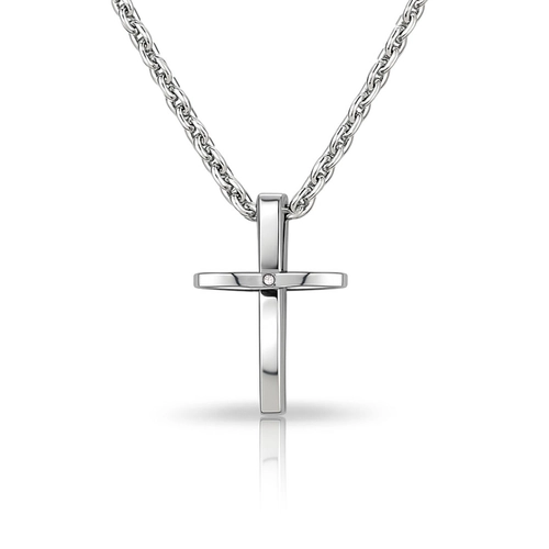 Corrente com Pingente de Cruz com Zircônia Cristal