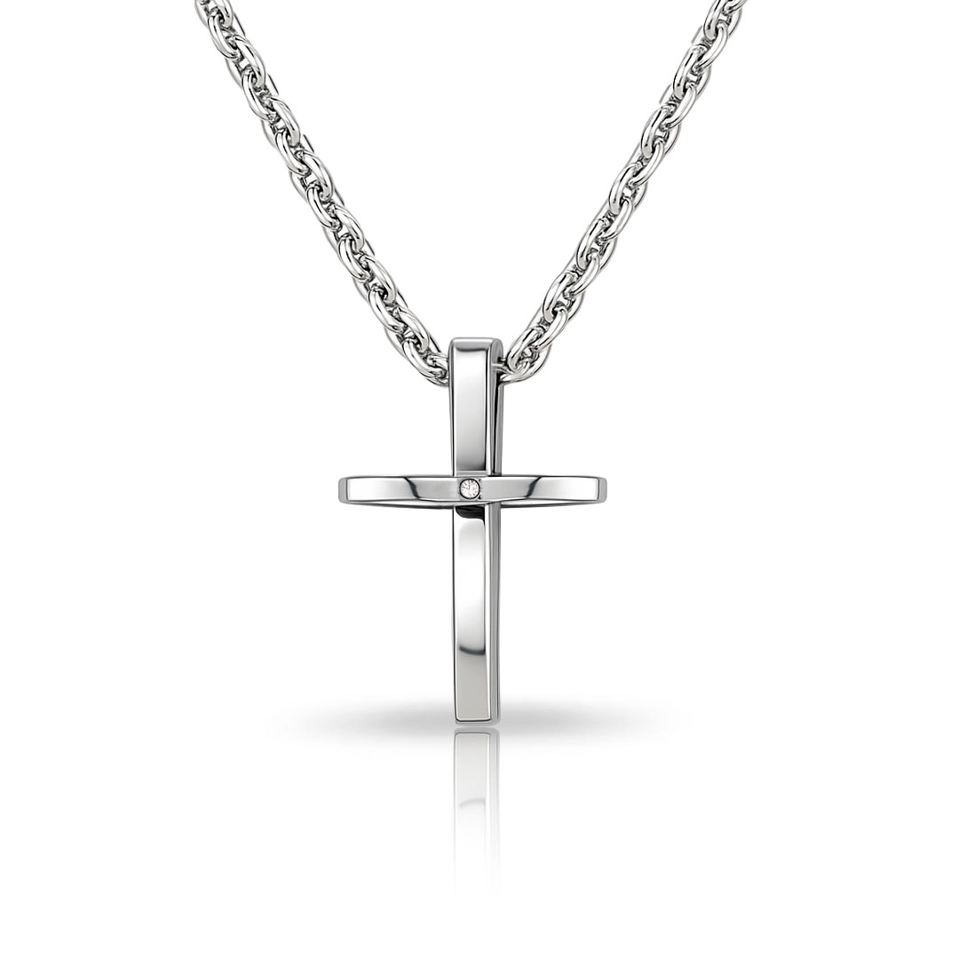 Corrente com Pingente de Cruz com Zircônia Cristal