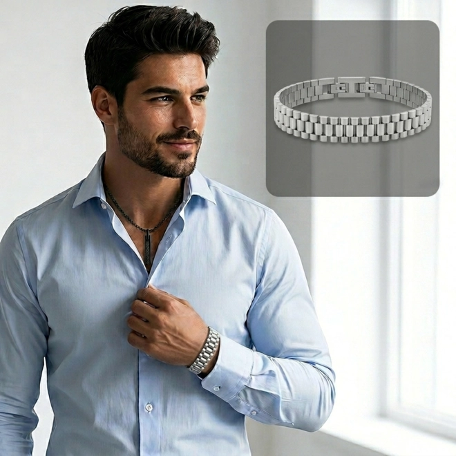 Pulseira com Elos Trabalhados e Espelhados