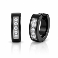 Brinco Argola Click Carbonada com Zircônias Cristal