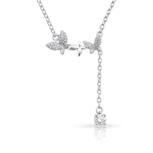 Gargantilha de Prata Blend Collection com Borboletas e Zircônias