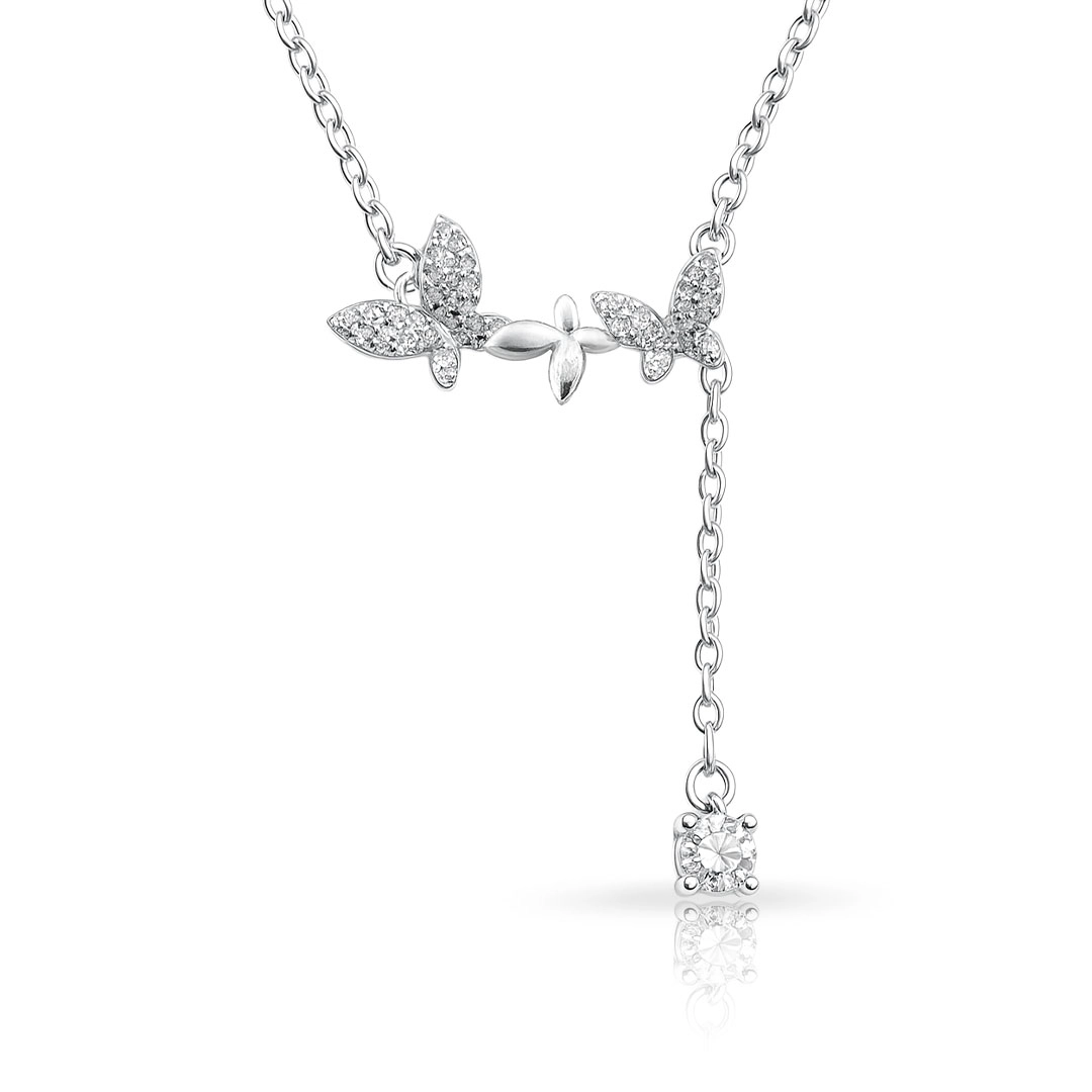 Gargantilha de Prata Blend Collection com Borboletas e Zircônias