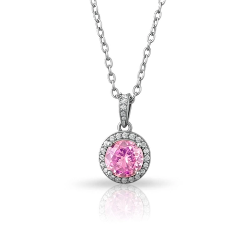 Gargantilha de Prata Blend Collection Redonda com Zircônias Cristal e Rosa