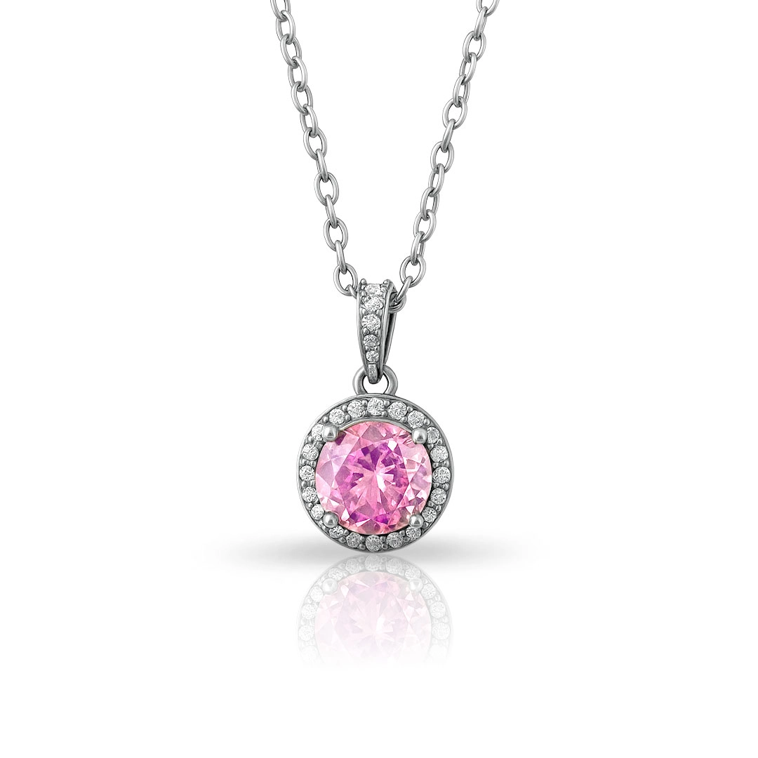 Gargantilha de Prata Blend Collection Redonda com Zircônias Cristal e Rosa