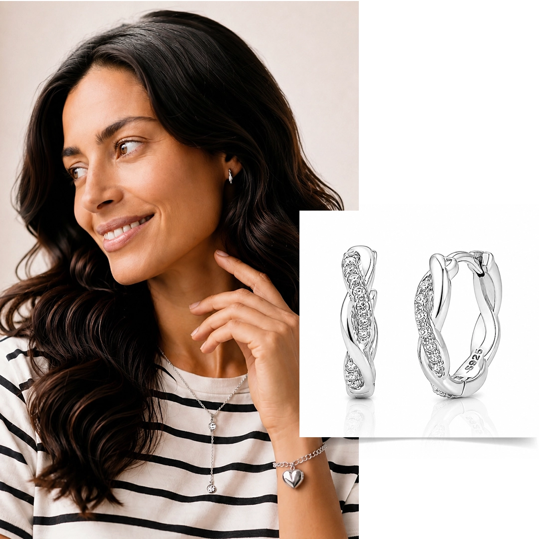 Brinco Argola Click com Símbolo do Infinito e Zircônias Cristal