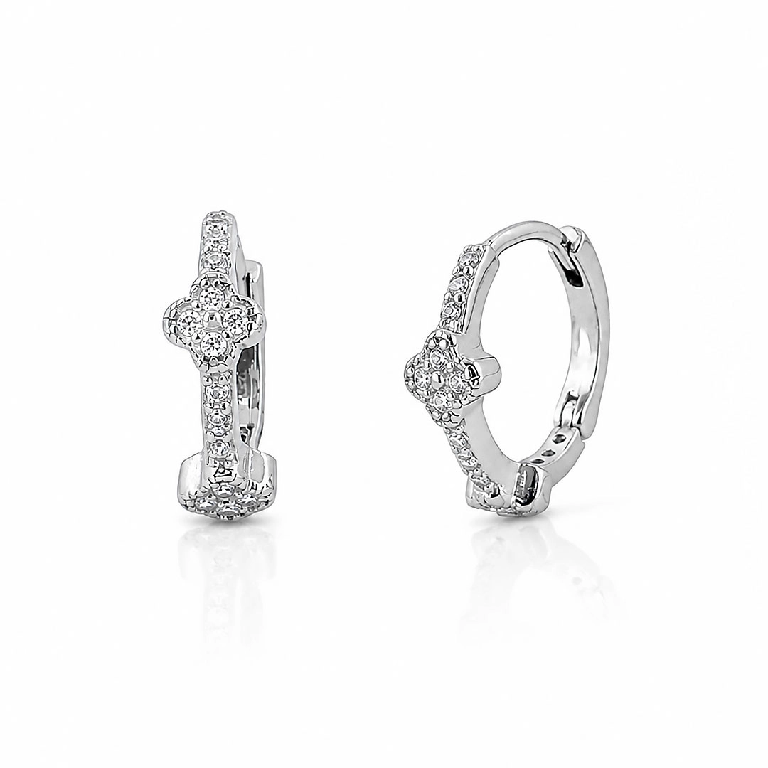 Brinco Argola Click Trabalhado e Cravejado com Zircônias Cristal