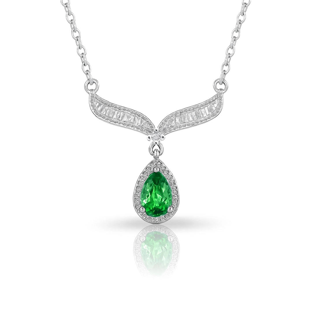 Gargantilha de Prata Blend Collection Gota de Zircônia Esmeralda