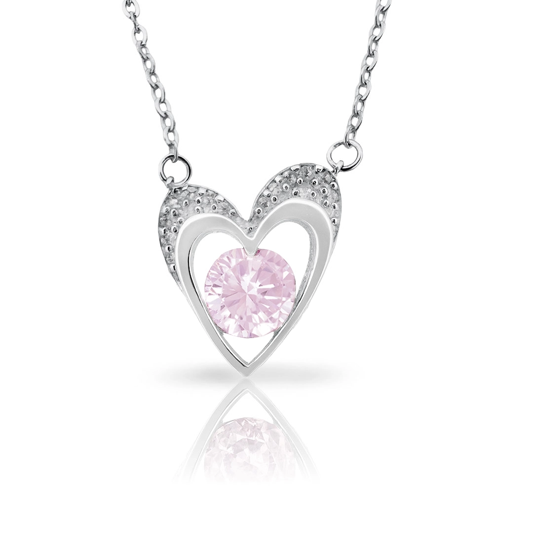 Gargantilha de Prata Blend Collection Coração Trabalhado com Zircônias Cristal e Rosa