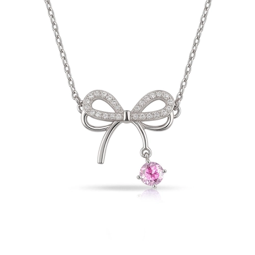 Gargantilha de Prata 925 Blend Collection Laço de Zircônia Rosa