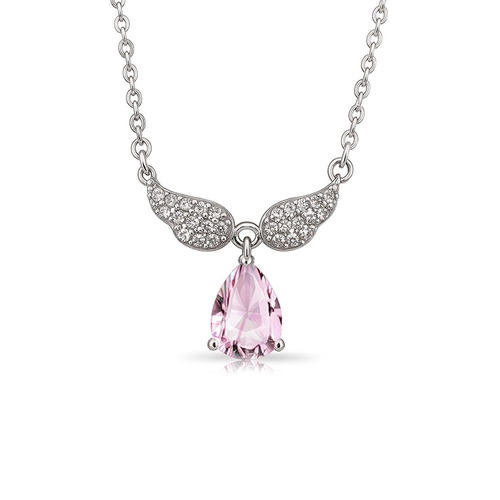 Gargantilha de Prata Blend Collection de Asa com Zircônias Cristal e Gota Rosa