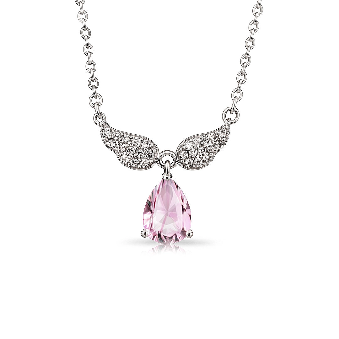 Gargantilha de Prata Blend Collection de Asa com Zircônias Cristal e Gota Rosa