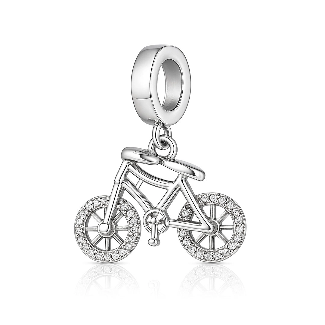 Berloque de Prata Bicicleta com Zircônias Cristal