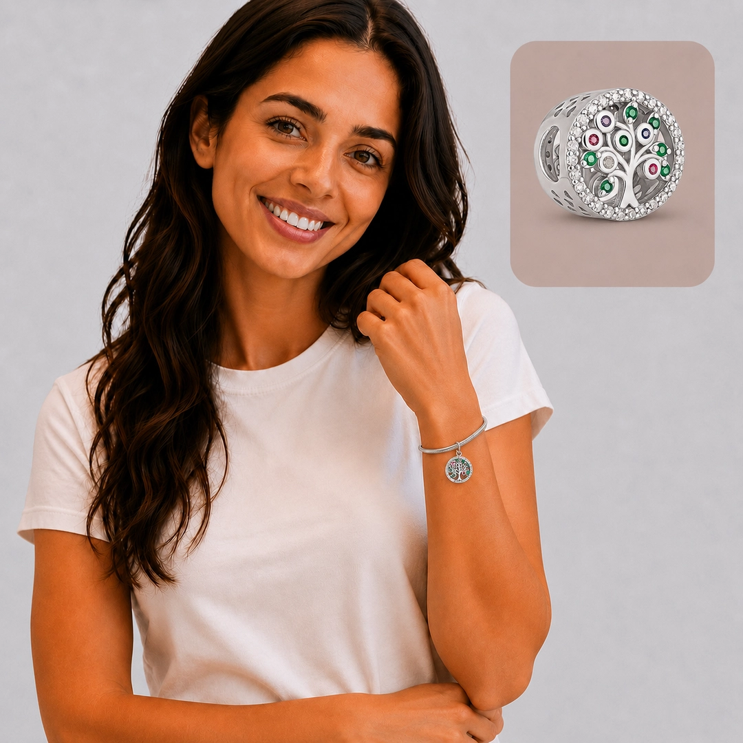 Berloque Árvore da Vida com Zircônias Coloridas e Cristal