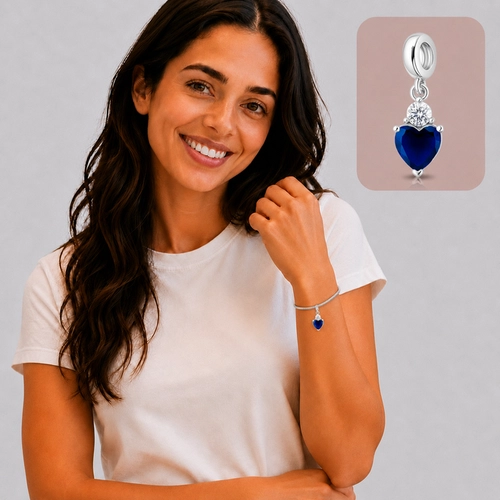 Berloque Coração com Zircônia Safira e Cristal