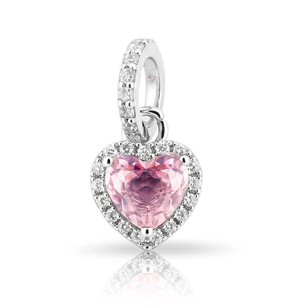 Berloque Coração com Zircônias Cristal e Rosa
