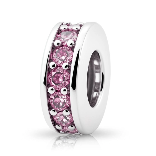 Berloque de Prata Separador com Zircônia Rosa