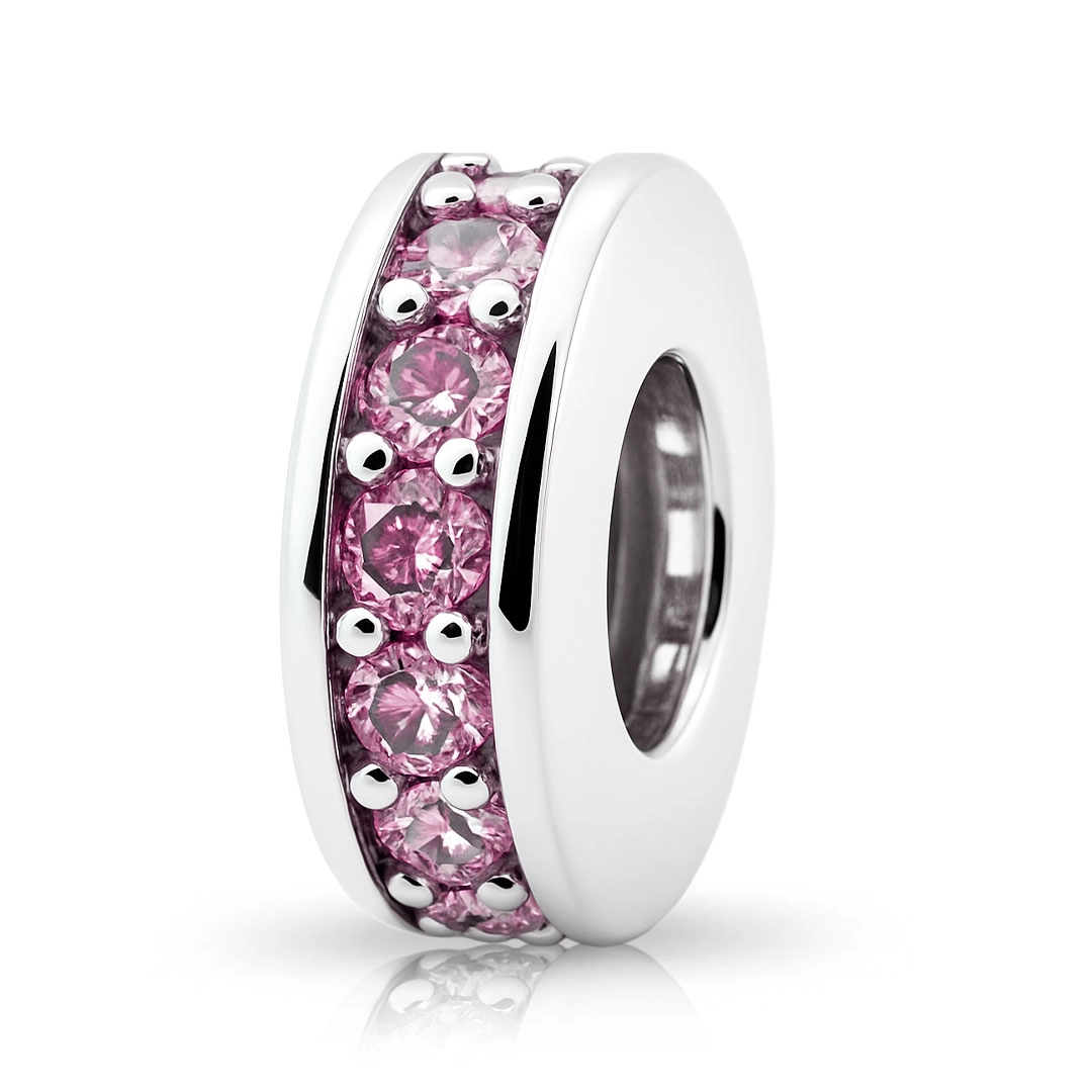 Berloque de Prata Separador com Zircônia Rosa