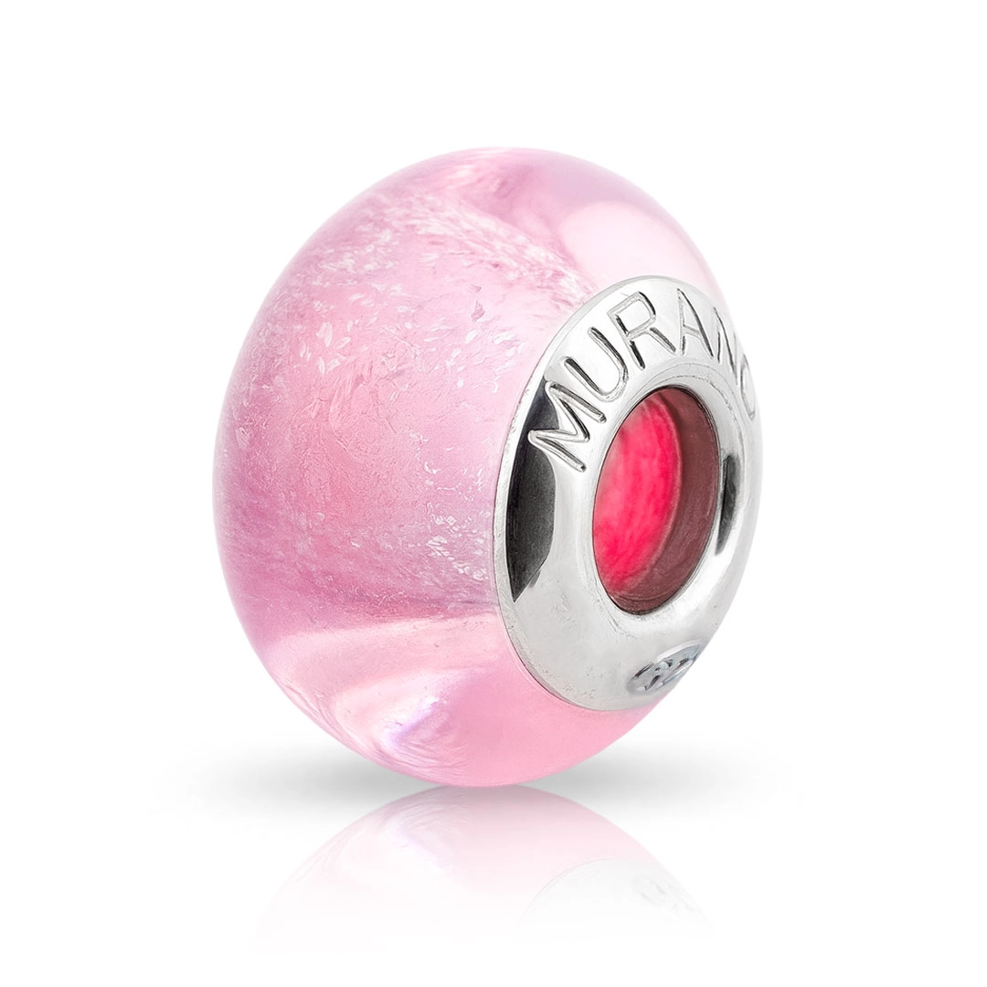 Berloque de Prata Separador Murano Rosa