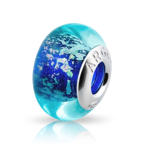 Berloque de Prata Separador Murano Azul Trabalhado