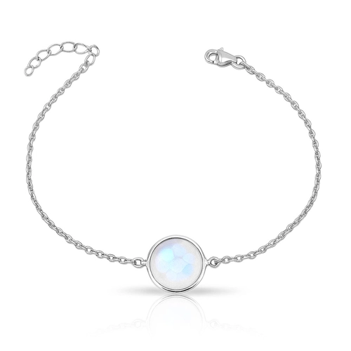 Pulseira em Prata 925 com Pedra da Lua Redonda Natural