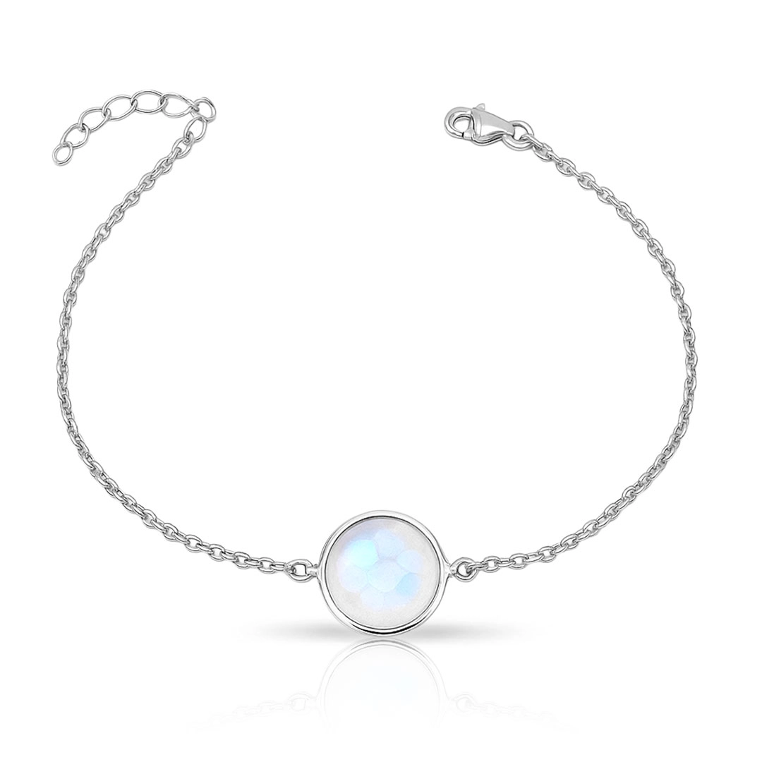 Pulseira em Prata 925 com Pedra da Lua Redonda Natural