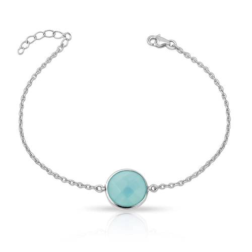 Pulseira de Prata 925 com Calcedônia Redonda Natural