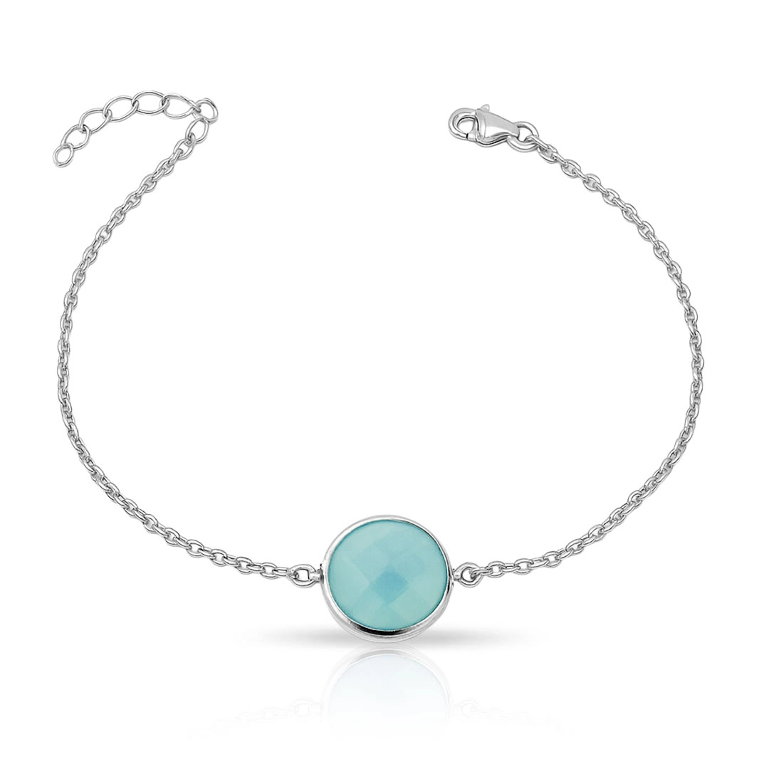 Pulseira de Prata 925 com Calcedônia Redonda Natural