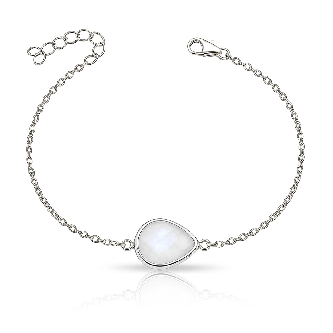 Pulseira Prata 925 com Gota em Pedra da Lua Natural