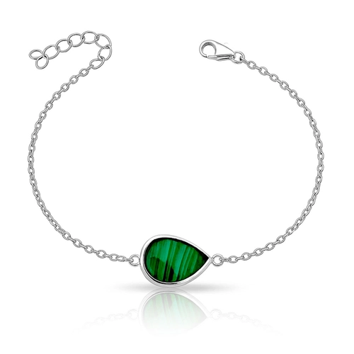 Pulseira de Prata 925 com Gota em Malaquita Natural