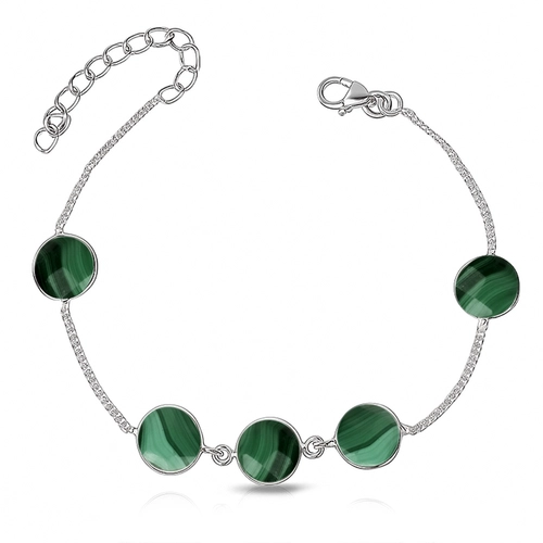 Pulseira de Prata 925 Redonda com Malaquita Natural