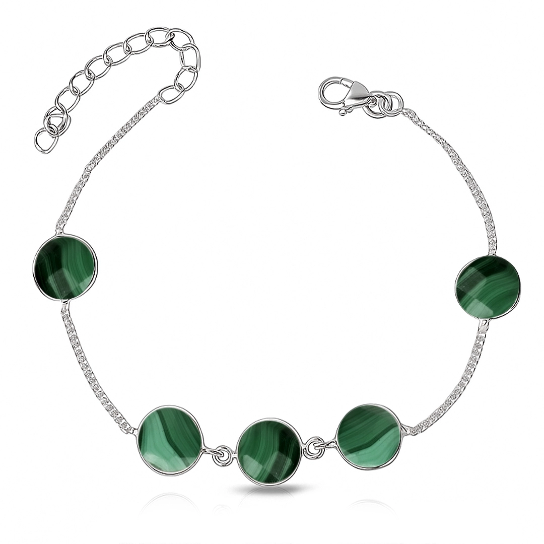Pulseira de Prata 925 Redonda com Malaquita Natural