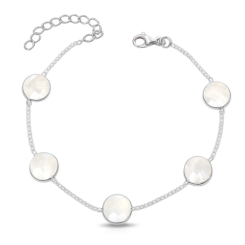 Pulseira de Prata 925 com Cinco Pedras da Lua Naturais