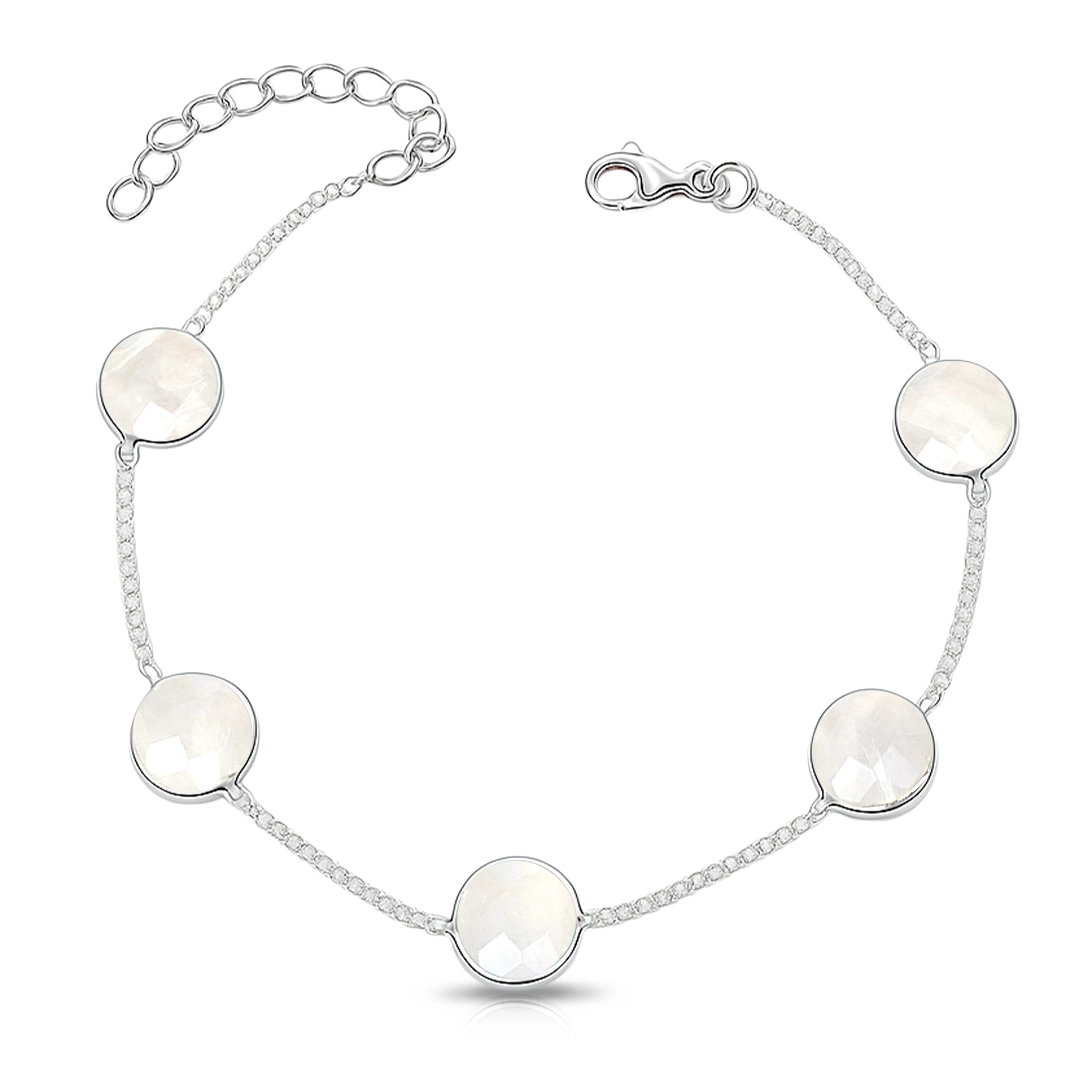 Pulseira de Prata 925 com Cinco Pedras da Lua Naturais