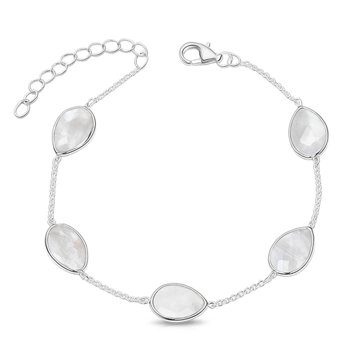 Pulseira de Prata 925 Com Gotas em Pedra da Lua Natural