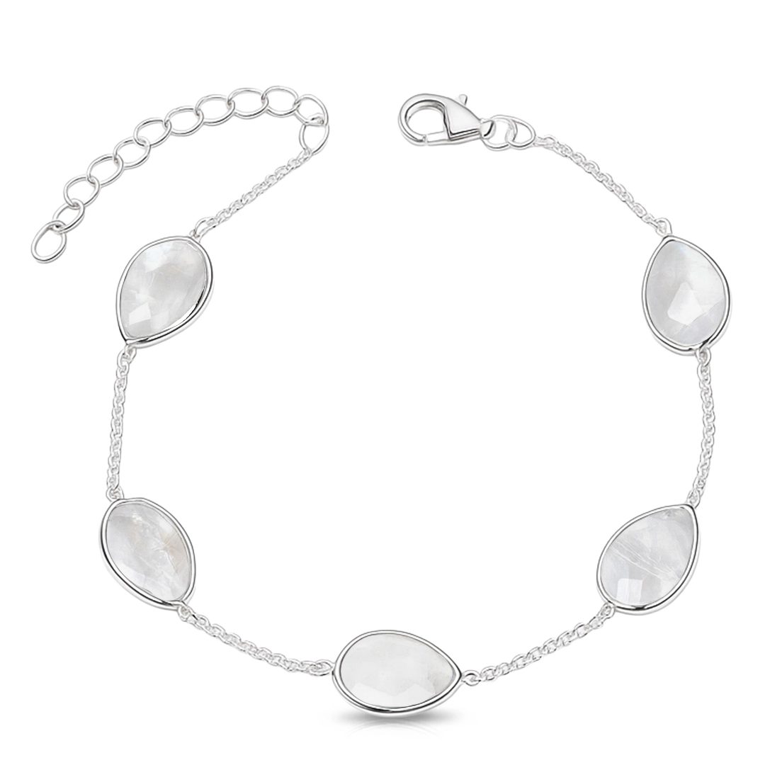 Pulseira de Prata 925 Com Gotas em Pedra da Lua Natural