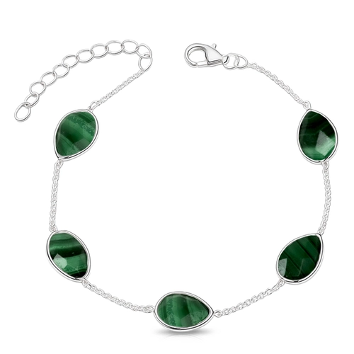 Pulseira de Prata 925 Gota com Malaquita Natural