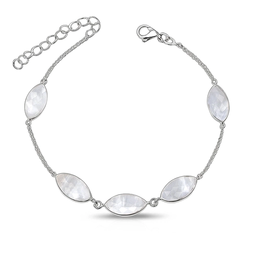 Pulseira de Prata 925 com Pedra da Lua Natural Navete