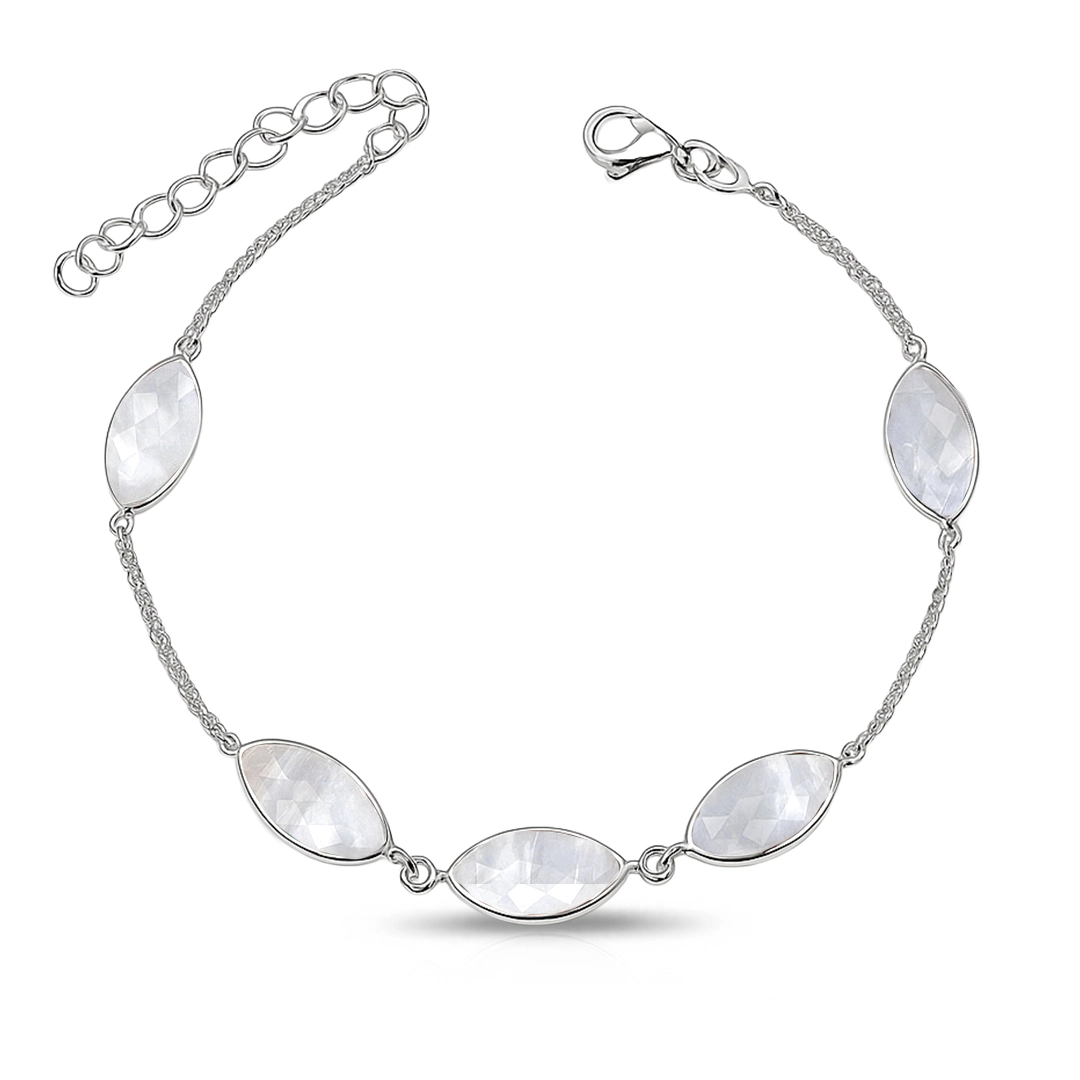Pulseira de Prata 925 com Pedra da Lua Natural Navete