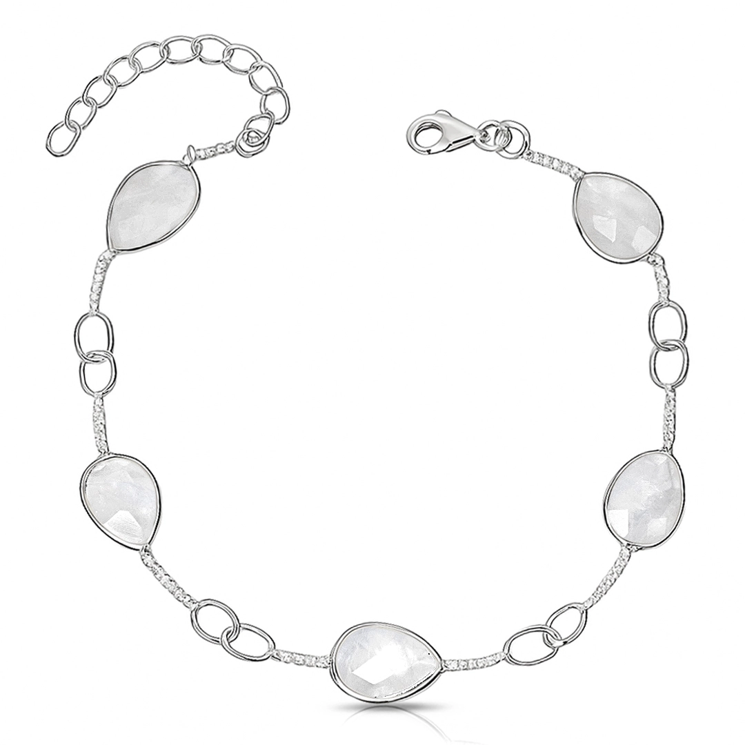 Pulseira de Prata 925 com Gotas em Pedra da Lua