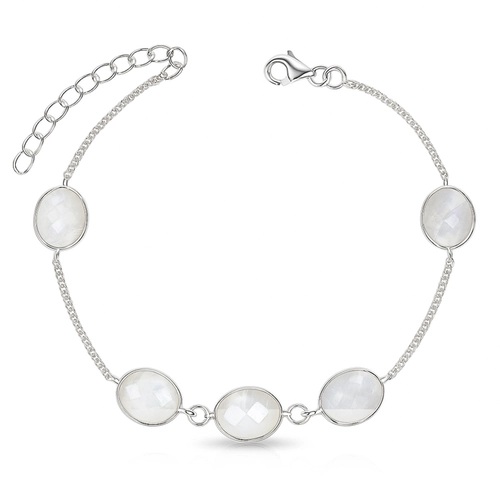 Pulseira de Prata 925 com Pedra da Lua Natural Oval