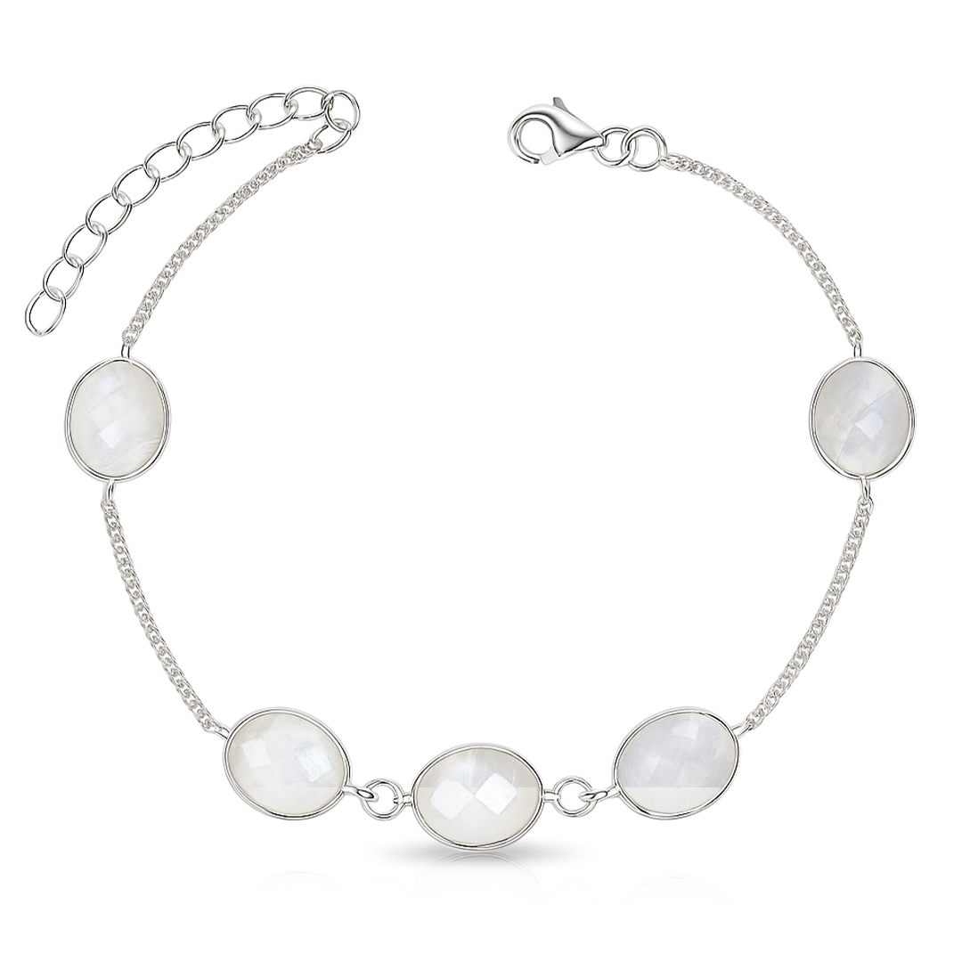 Pulseira de Prata 925 com Pedra da Lua Natural Oval