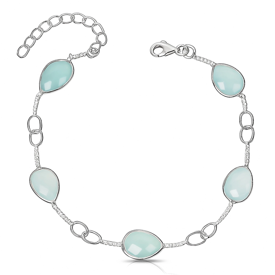 Pulseira de Prata 925 com Calcedônia Natural Gota